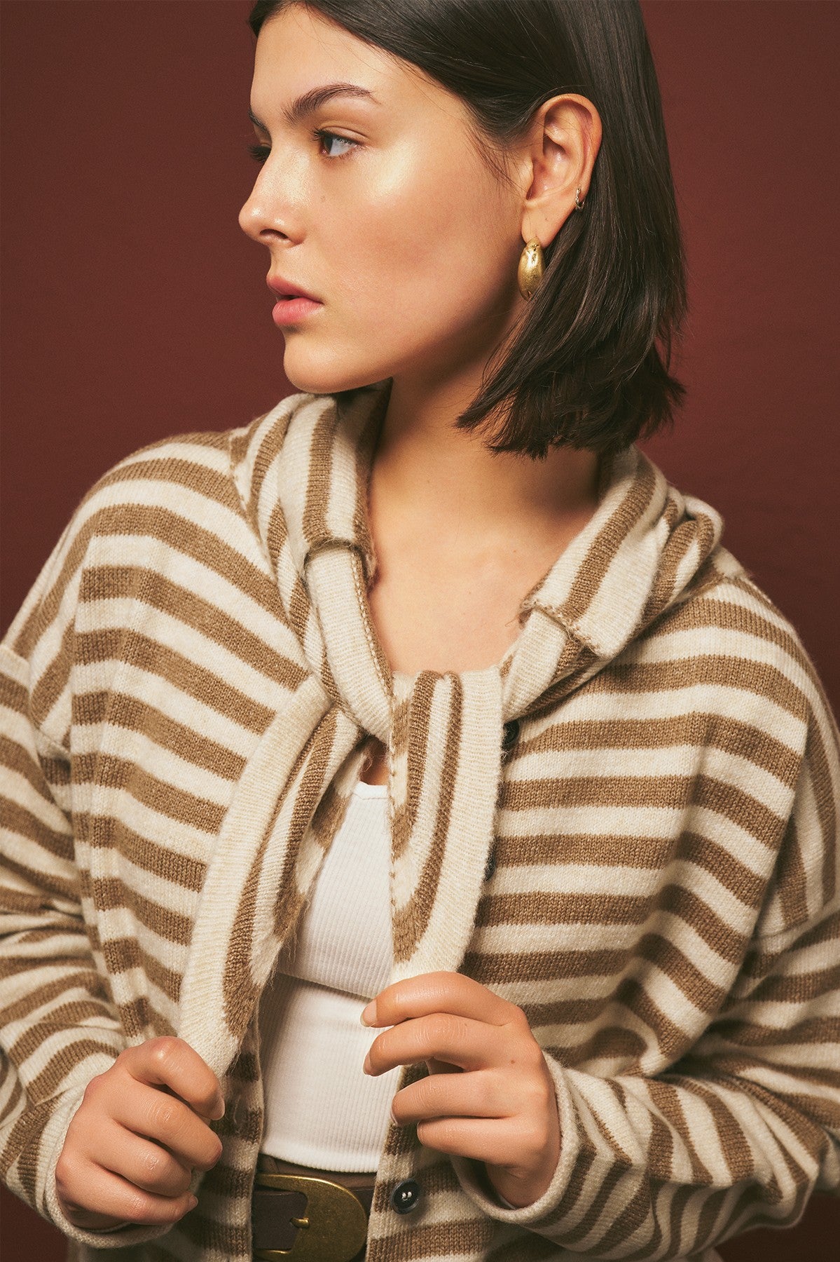 MANUKA | Striped Cardigan with Scarf Detail