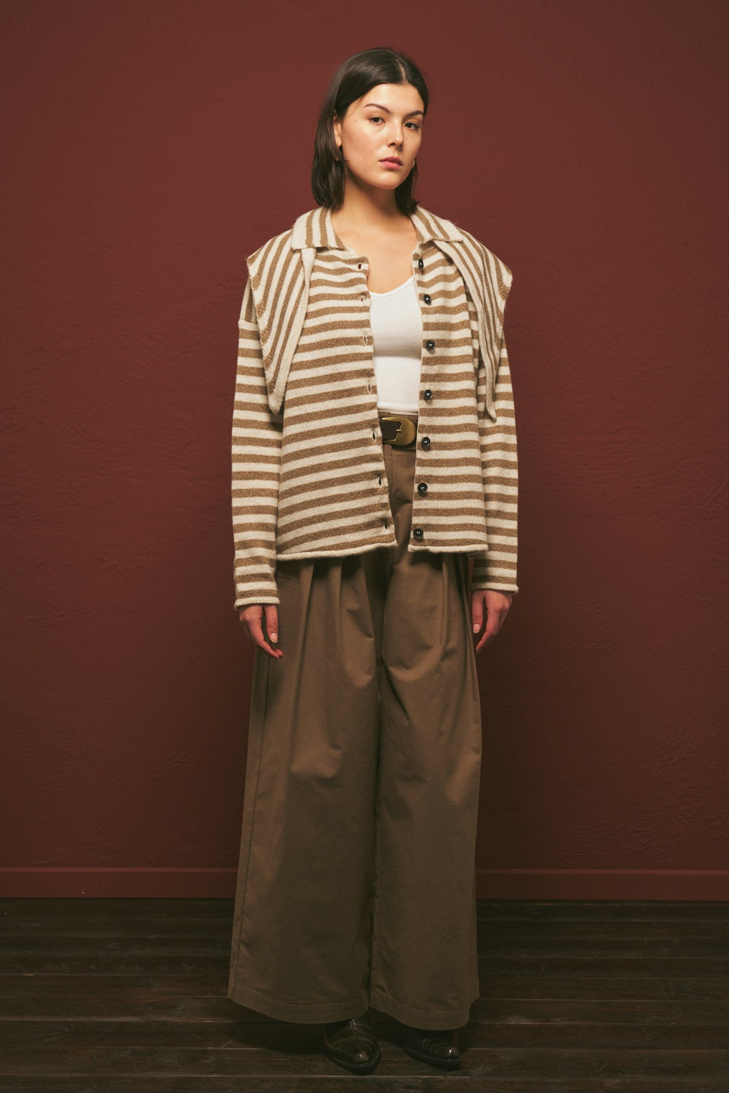 MANUKA | Striped Cardigan with Scarf Detail