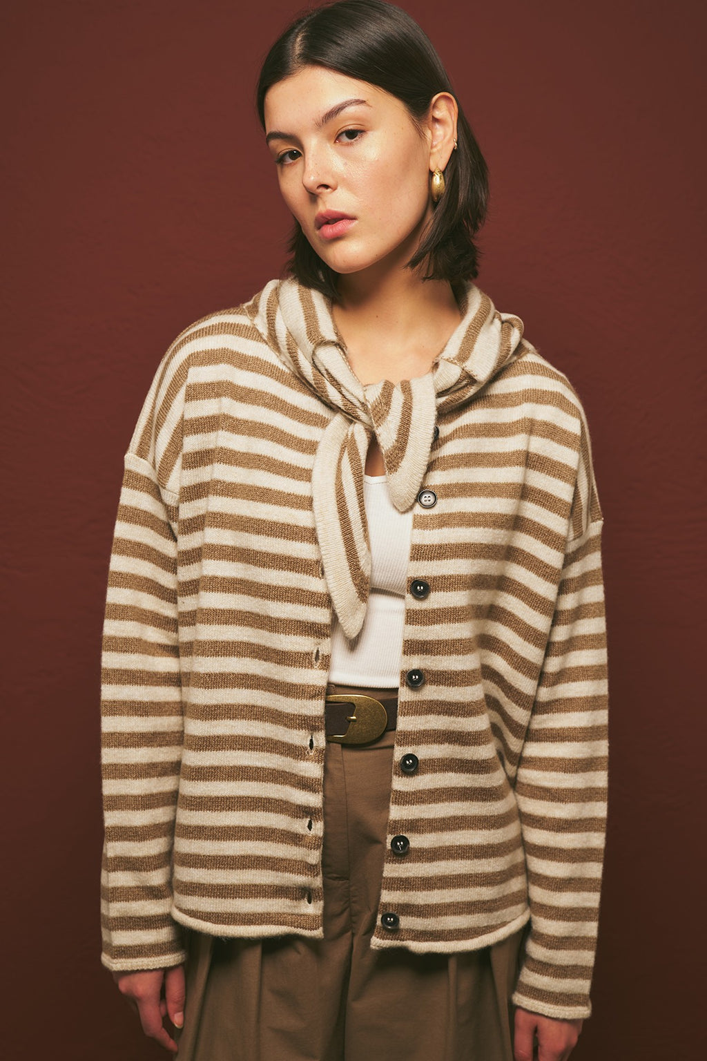 MANUKA | Striped Cardigan with Scarf Detail