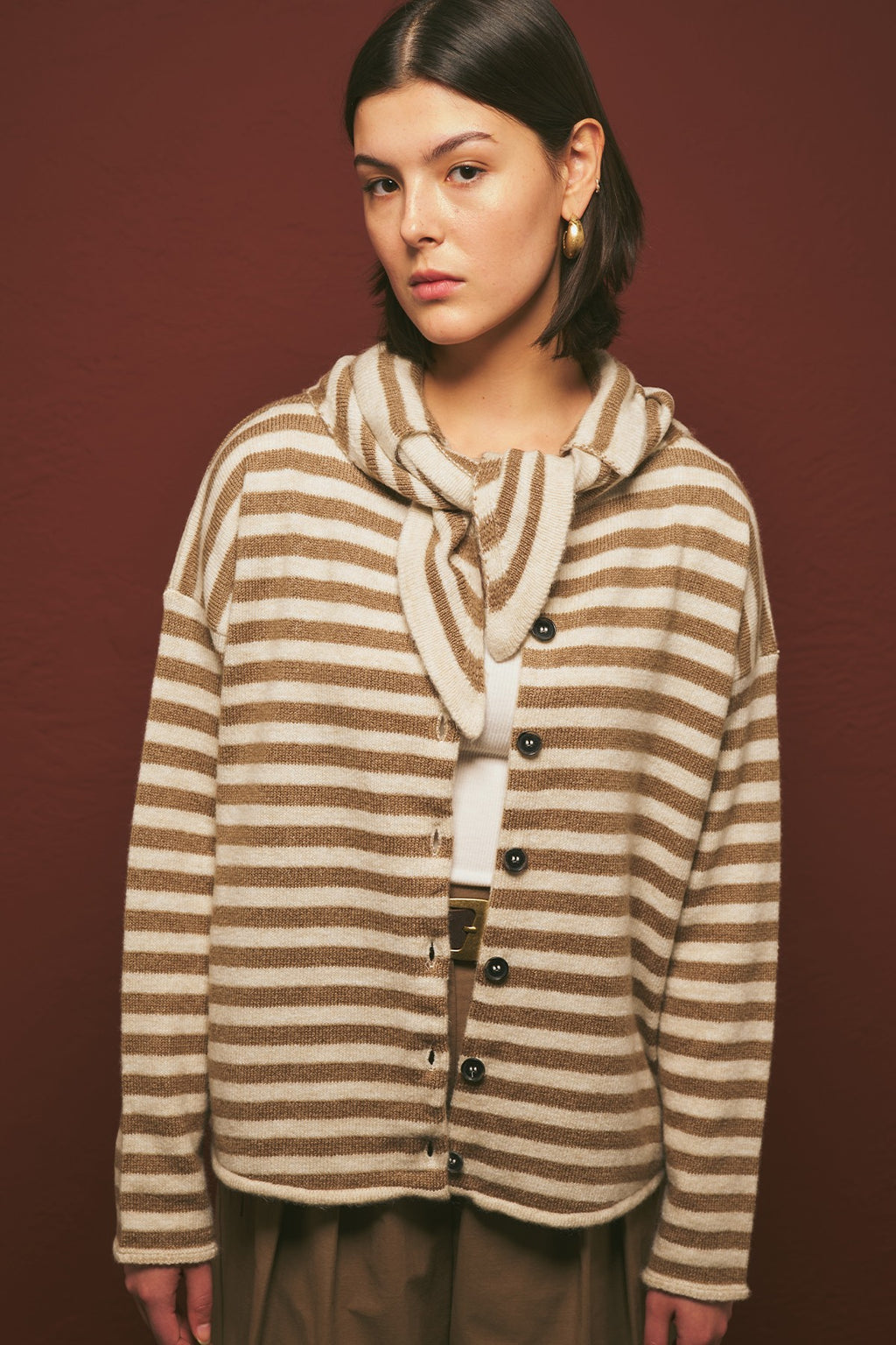 MANUKA | Striped Cardigan with Scarf Detail