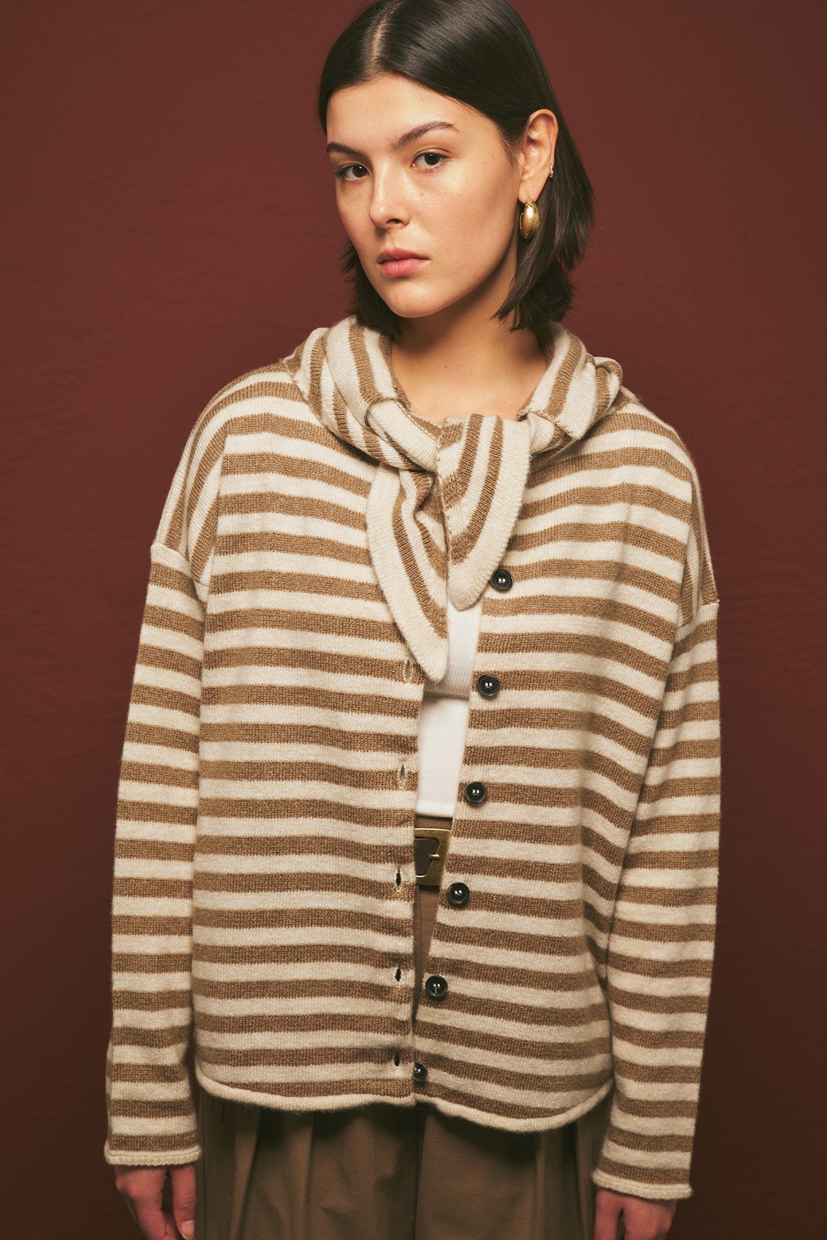 MANUKA | Striped Cardigan with Scarf Detail