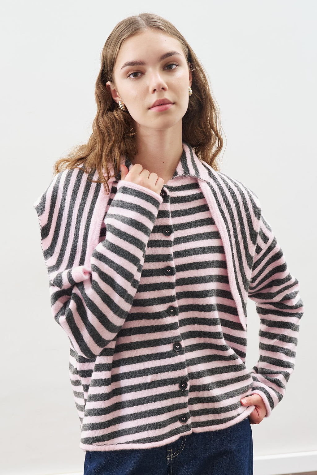 MANUKA | Striped Cardigan with Scarf Detail