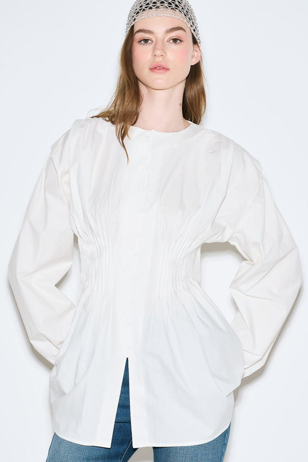 MANUKA | Pleat-Detail Waist Long-Sleeve Blouse