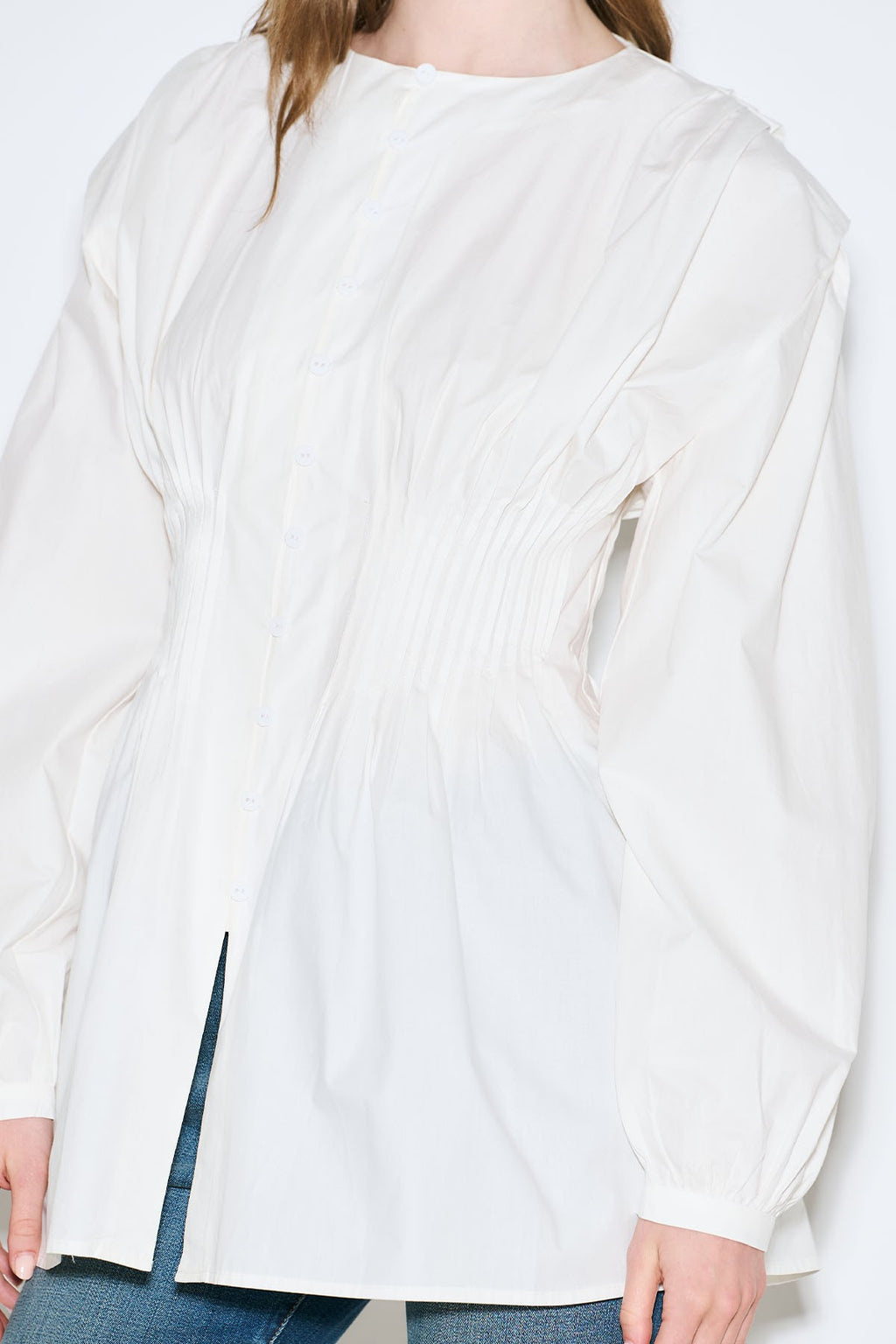 MANUKA | Pleat-Detail Waist Long-Sleeve Blouse