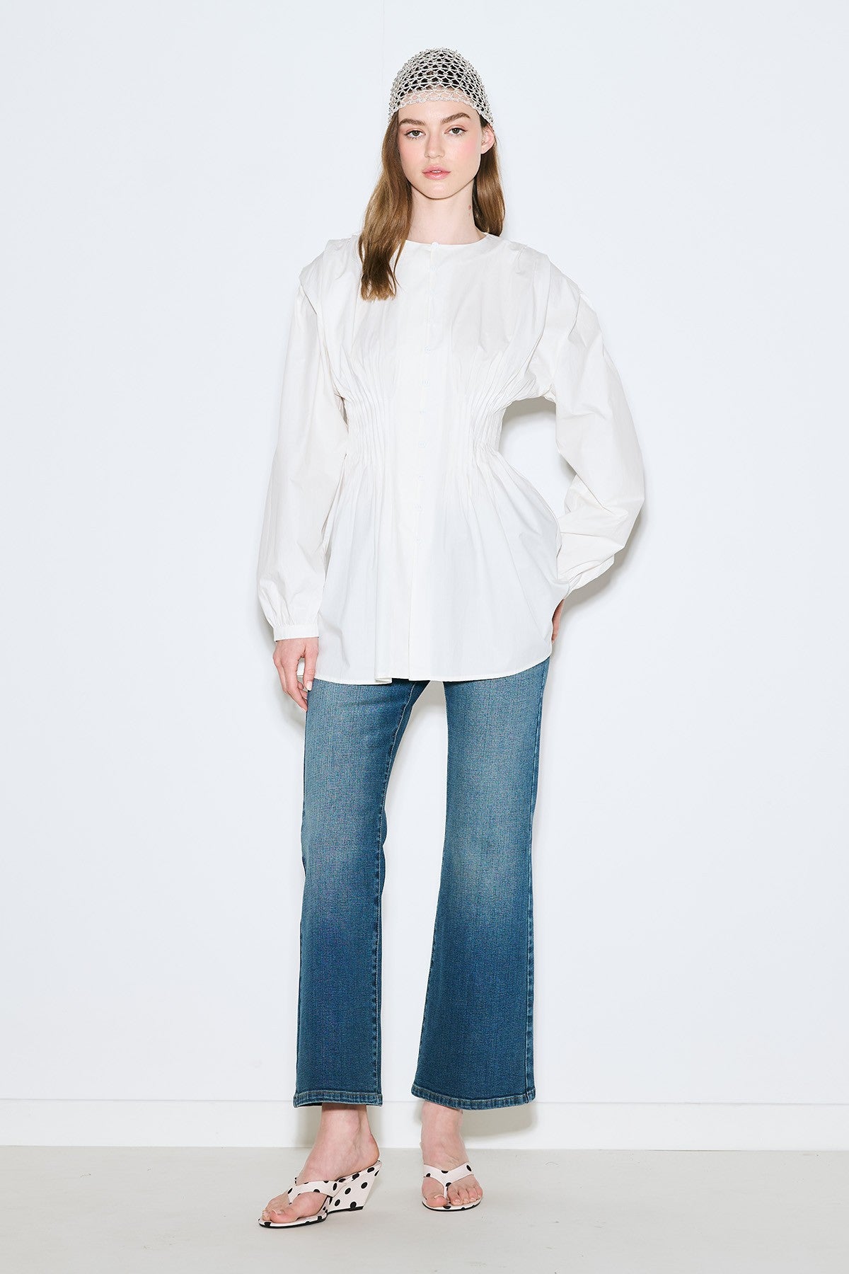 MANUKA | Pleat-Detail Waist Long-Sleeve Blouse