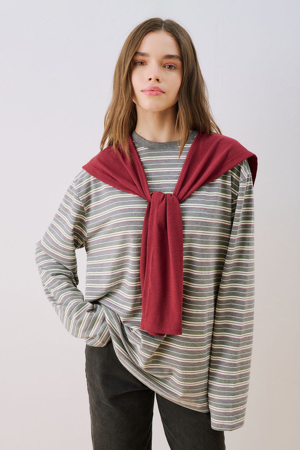 MANUKA | Striped Scarf Detail T-Shirt
